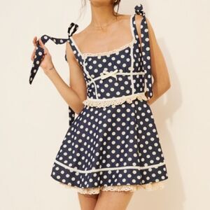 For Love & Lemons Polka Dot Dolly Denim Dot Mini Dress Size L (item #140)